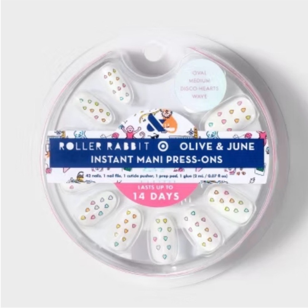 Roller Rabbit x Olive & June Disco Hearts Press-on Nails